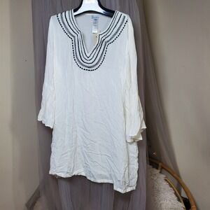 Tommy Bahama Embroidered Bell SleeveTunic Boho Peasant Oversized XL Beach Resort